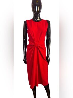 Prada Red Knot-Front bow Sleeveless Midi wool silk Dress